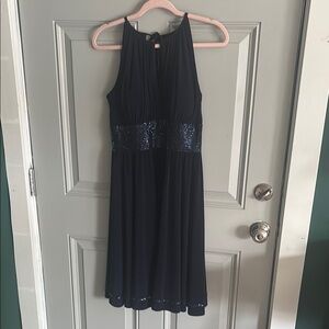 R&M Richards Blue Halter Cocktail Midi Dress